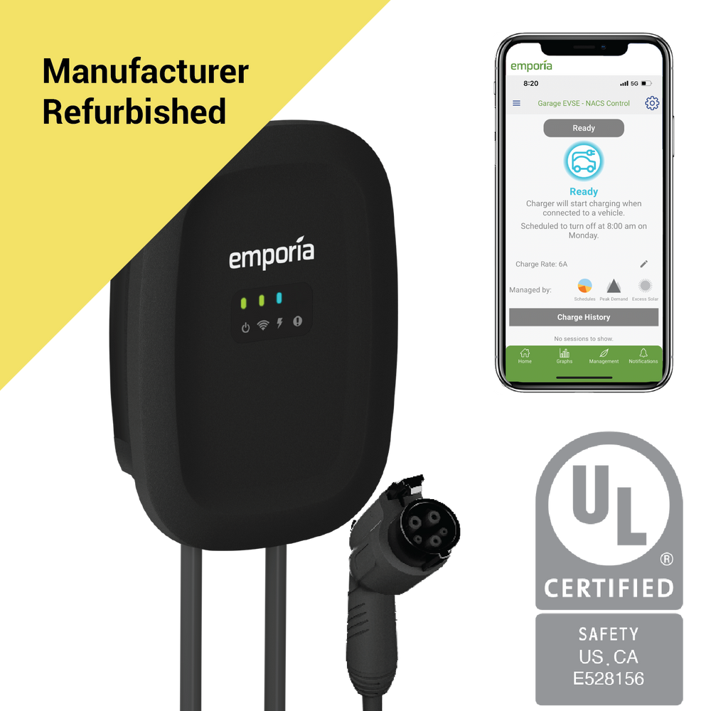 Refurbished Level 2 EV Charger | CCS (J1772) or NACS (Tesla) UL Certified | Energy Star | 48 Amp | 24' Cable | NEMA 14-50 or Hardwired