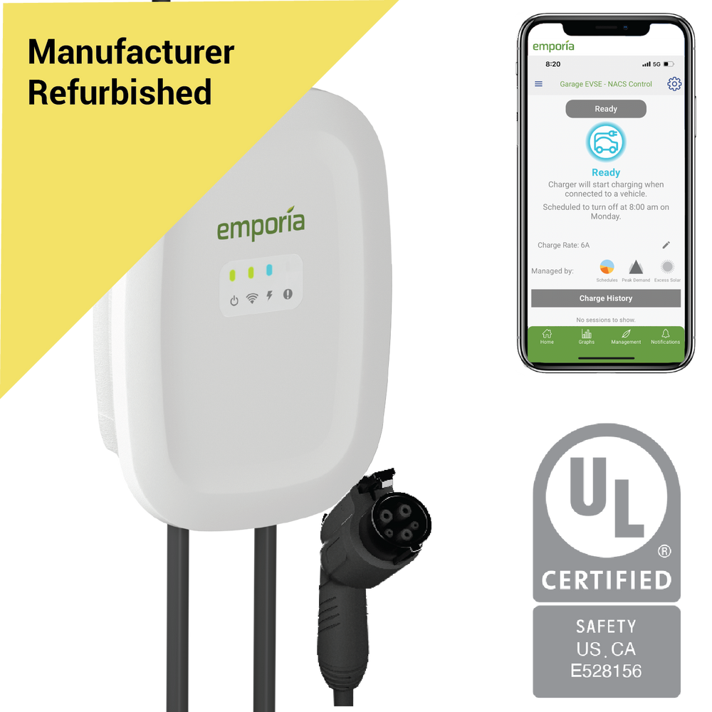 Refurbished Level 2 EV Charger | CCS (J1772) or NACS (Tesla) UL Certified | Energy Star | 48 Amp | 24' Cable | NEMA 14-50 or Hardwired