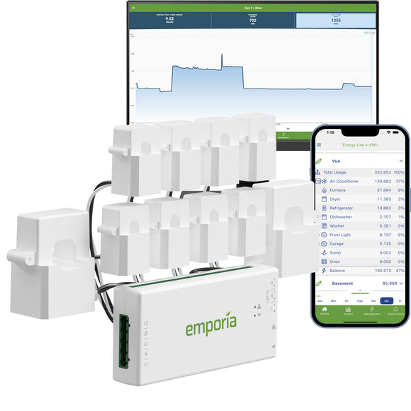 Emporia Vue 3 Energy Management Hub & Monitor with 8 Sensors